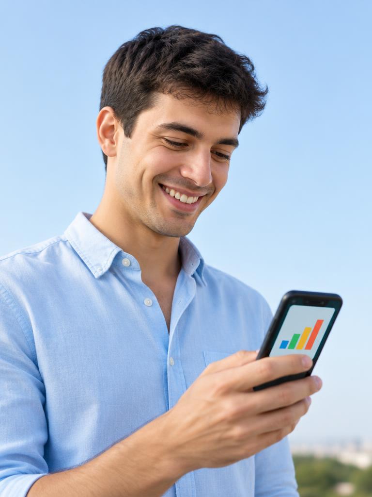 Voyageur consultant ses soldes sur son téléphone